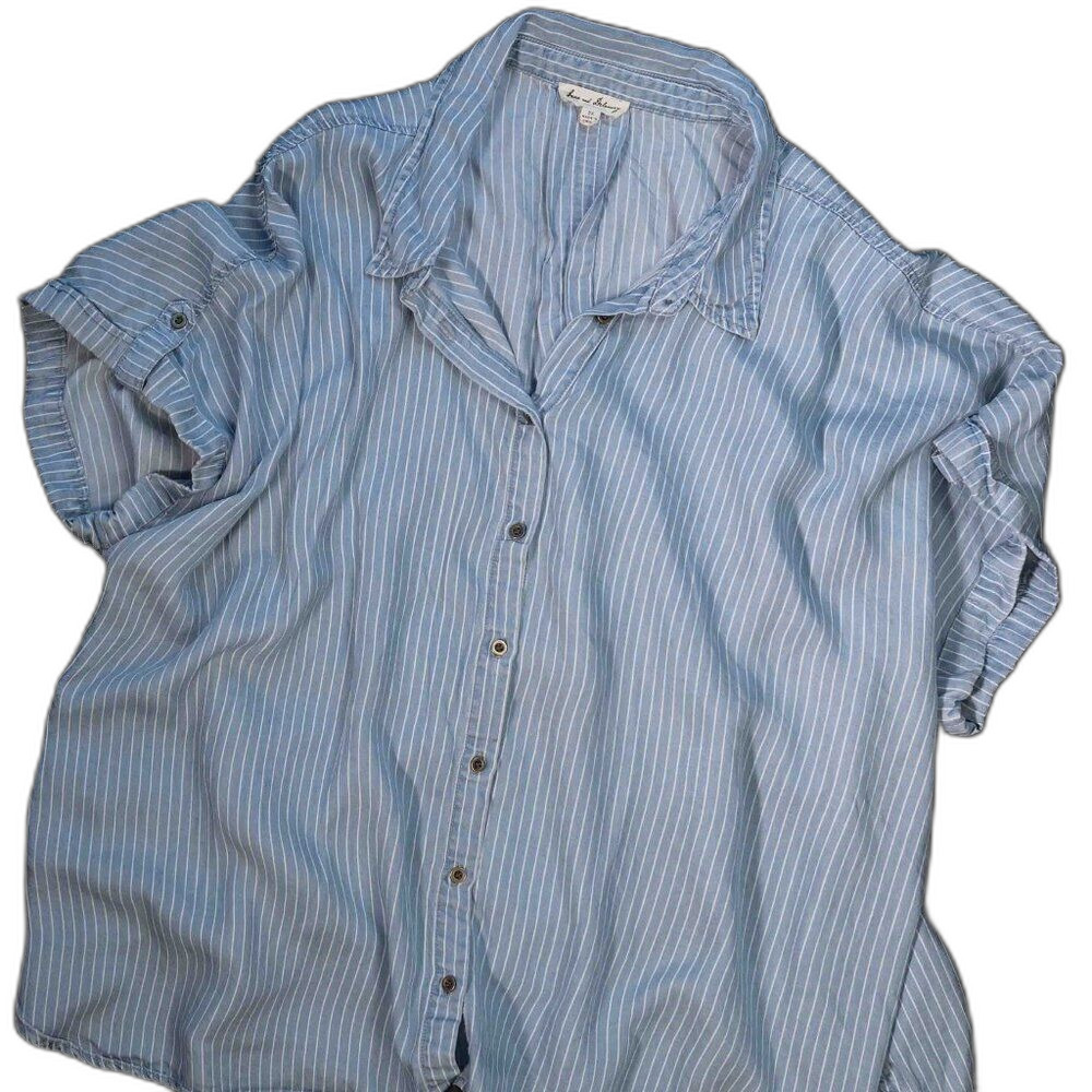 Womens Super soft button up Size 3X short sleeve summer denim looking Top Blouse